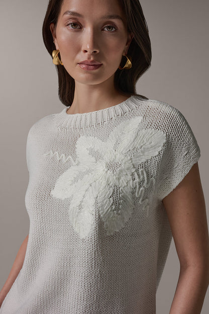 SLEEVELESS FLORAL SWEATER