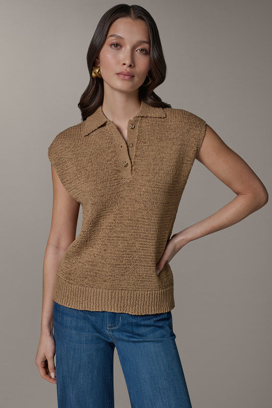 SLEEVELESS POLO SWEATER