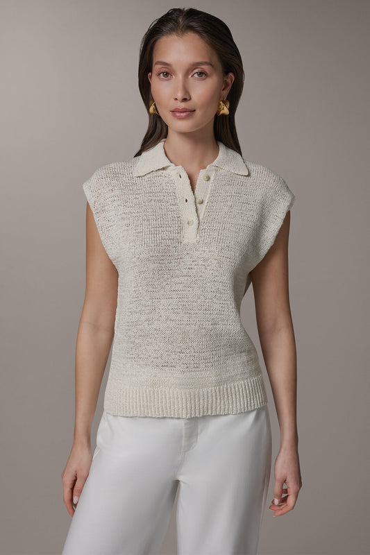 SLEEVELESS POLO SWEATER
