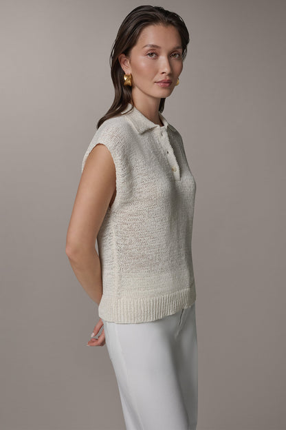 SLEEVELESS POLO SWEATER