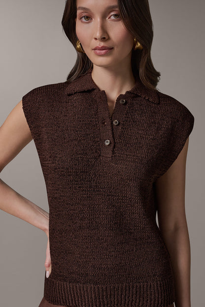 SLEEVELESS POLO SWEATER