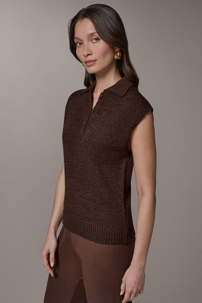 SLEEVELESS POLO SWEATER