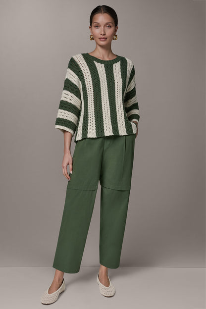 ELBOW SLEEVE POINTELLE STRIPE SWEATER