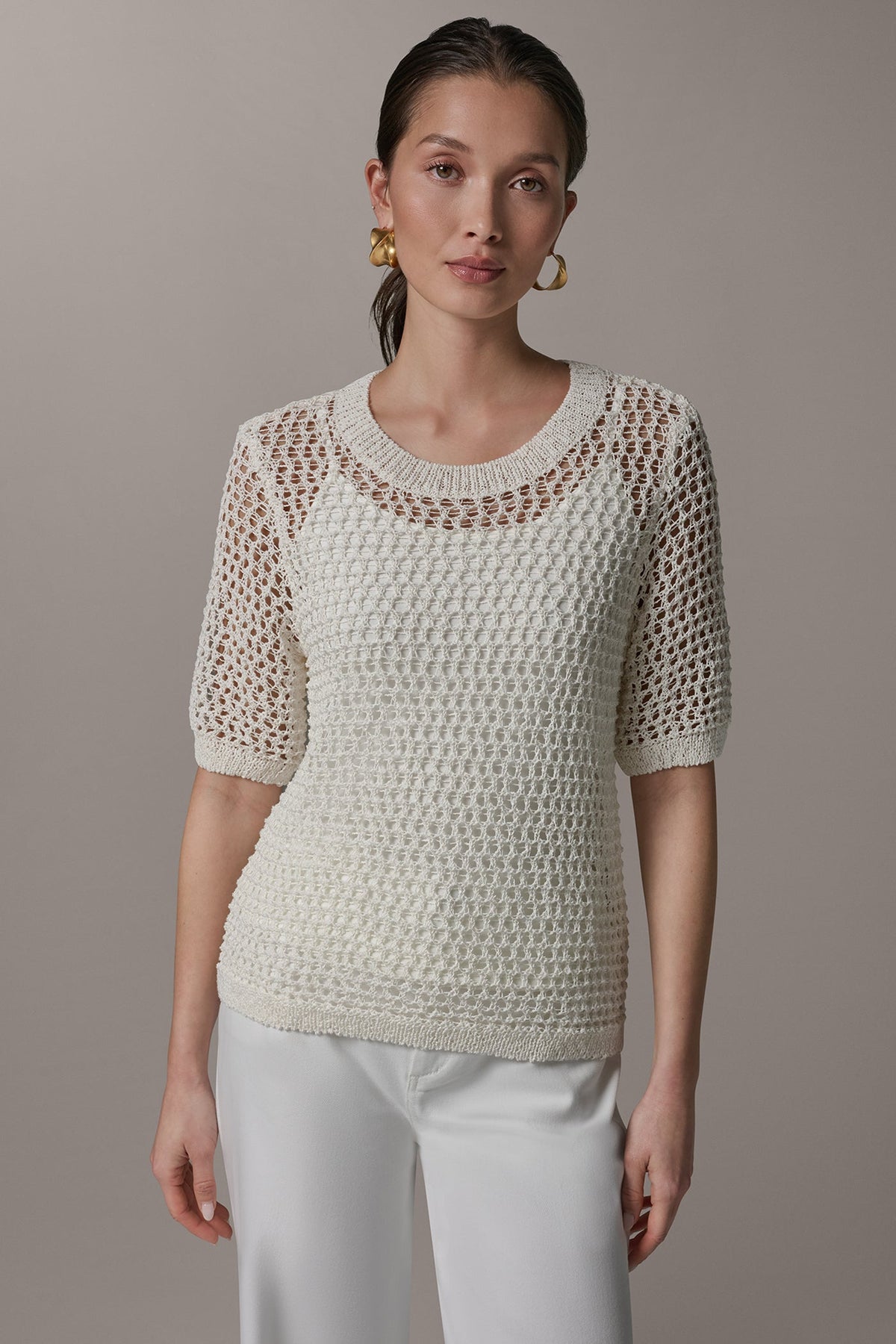 SHORT SLEEVE OPEN STITCH SWEATER