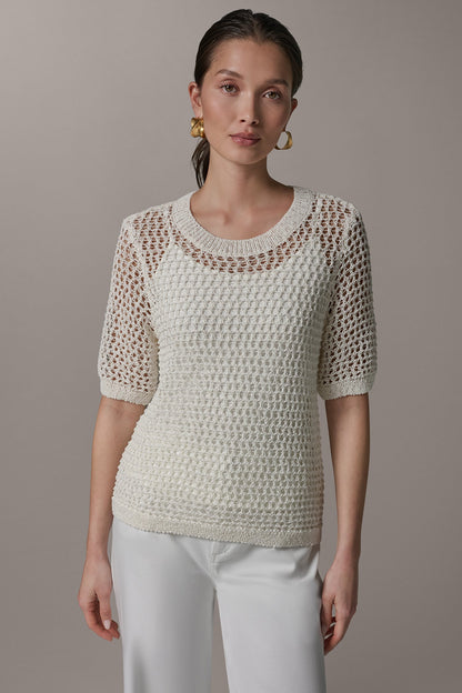 SHORT SLEEVE OPEN STITCH SWEATER
