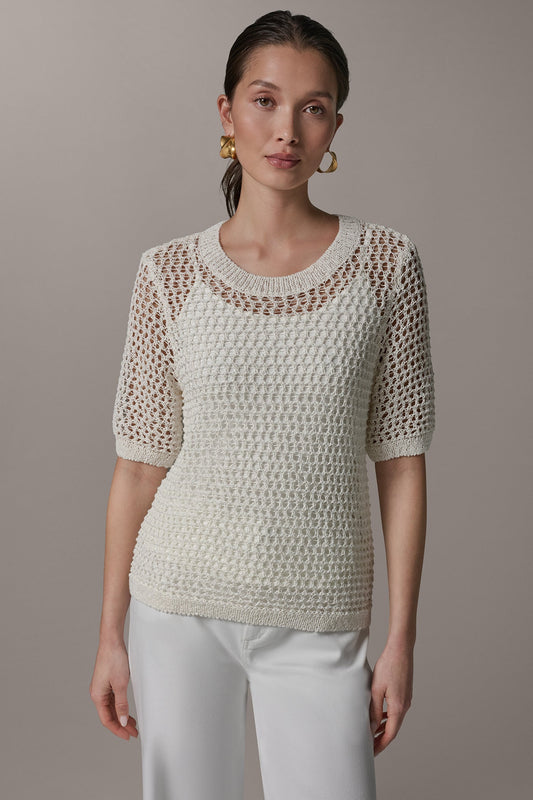SHORT SLEEVE OPEN STITCH SWEATER