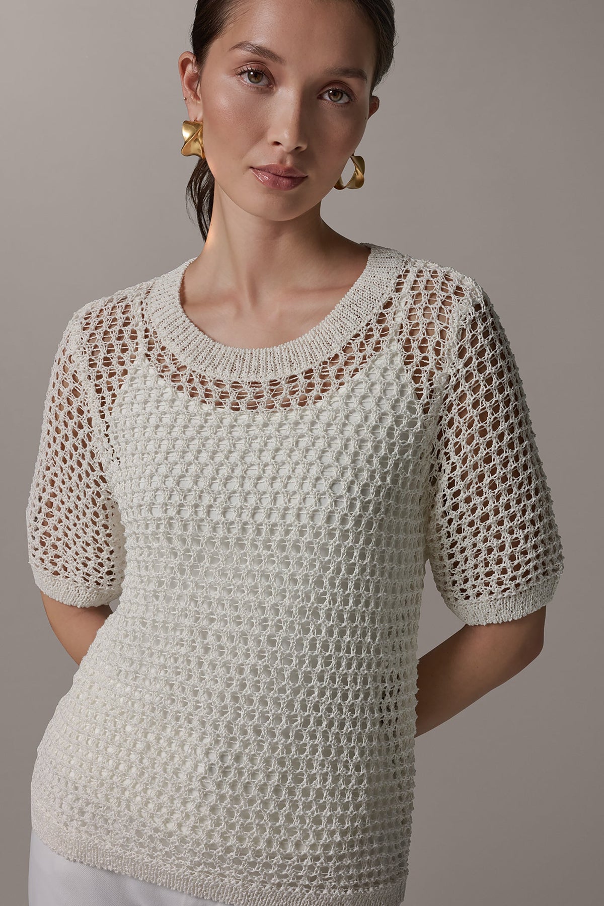 SHORT SLEEVE OPEN STITCH SWEATER
