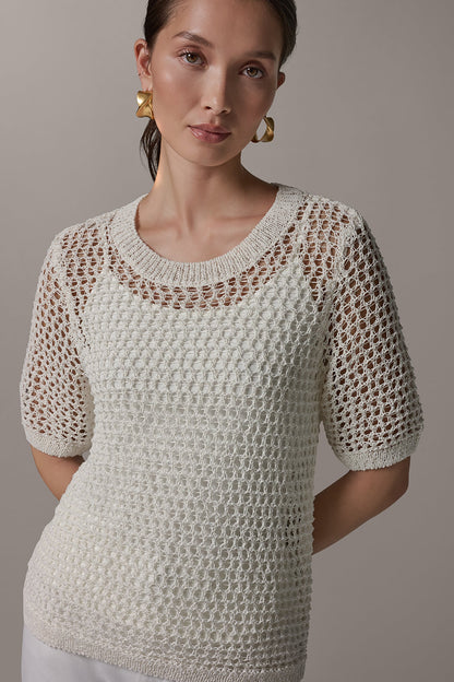SHORT SLEEVE OPEN STITCH SWEATER