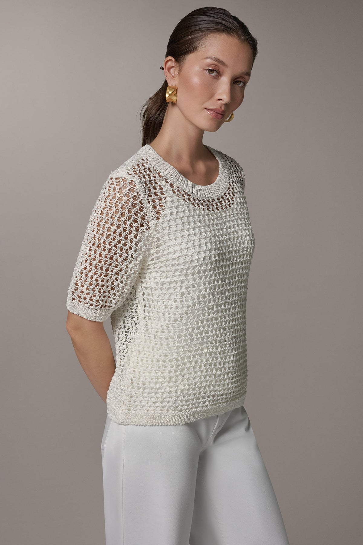 SHORT SLEEVE OPEN STITCH SWEATER