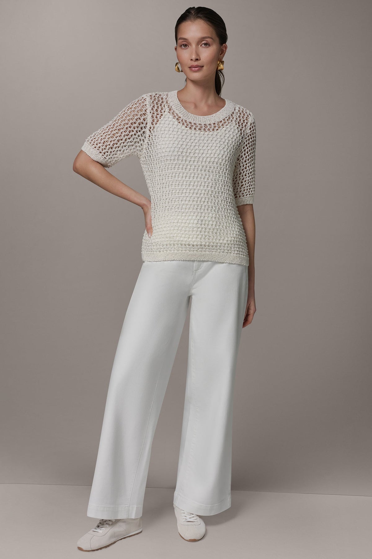 SHORT SLEEVE OPEN STITCH SWEATER