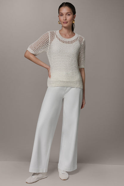 SHORT SLEEVE OPEN STITCH SWEATER