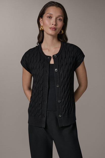 SLEEVELESS CABLE KNIT VEST