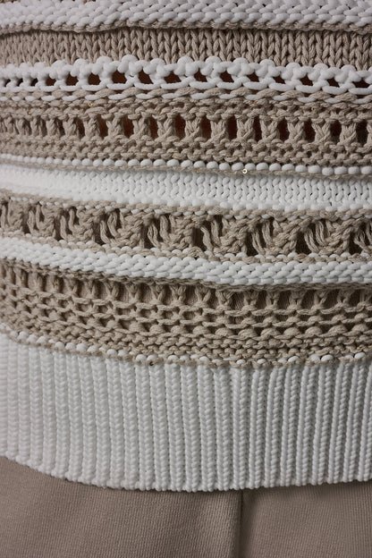SLEEVELESS STRIPE FRINGE SEQUIN SWEATER