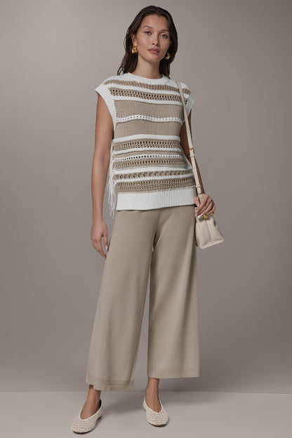 SLEEVELESS STRIPE FRINGE SEQUIN SWEATER