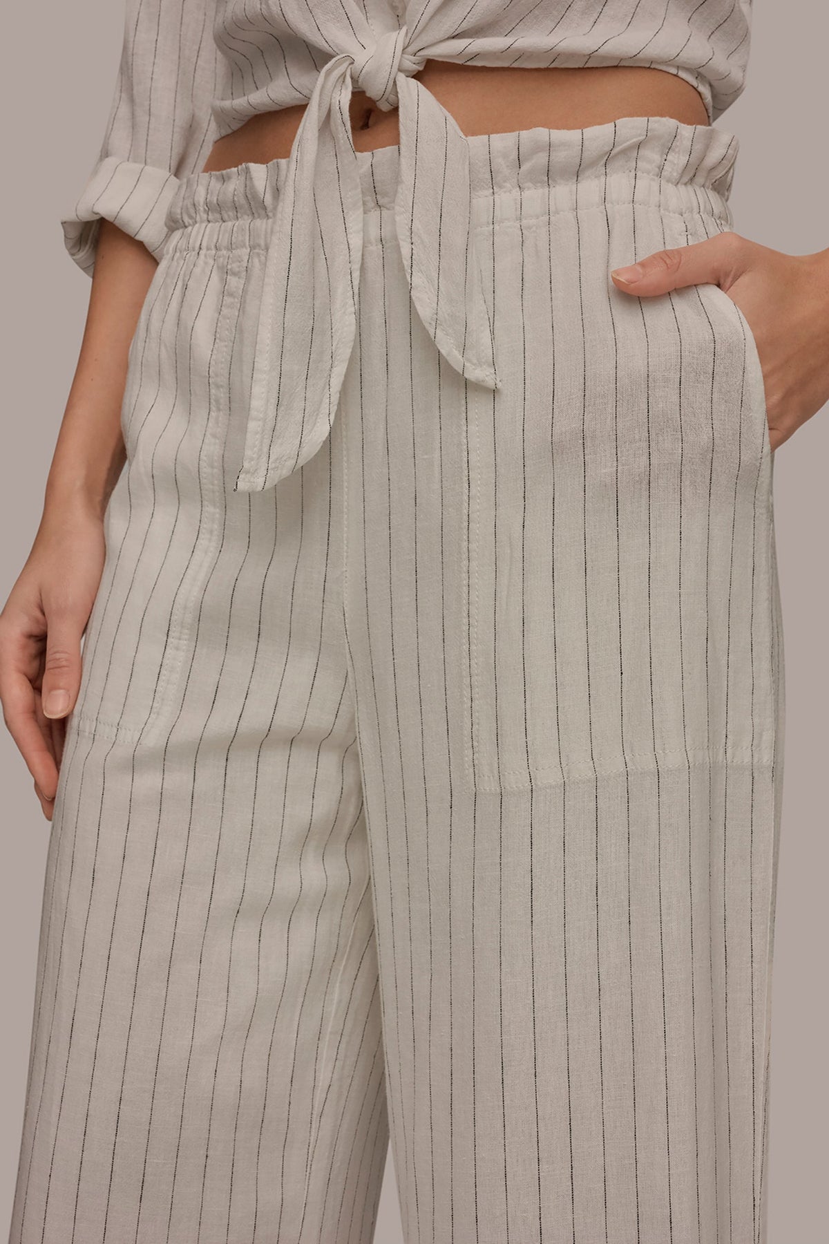 LINEN HIGH-RISE PINSTRIPED PAPERBAG PANT