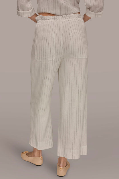 LINEN HIGH-RISE PINSTRIPED PAPERBAG PANT