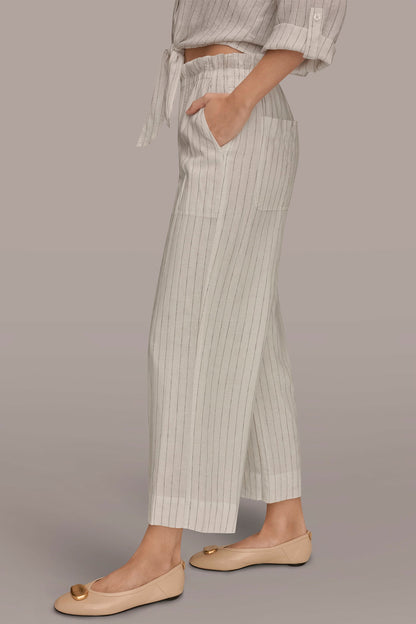 LINEN HIGH-RISE PINSTRIPED PAPERBAG PANT