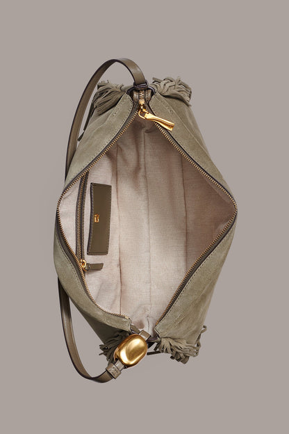 VELVET LARGE FRINGE SHOULDER BAG