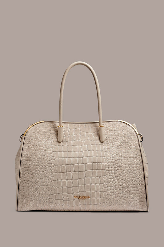 SATIN CROC-EFFECT SUEDE TOTE