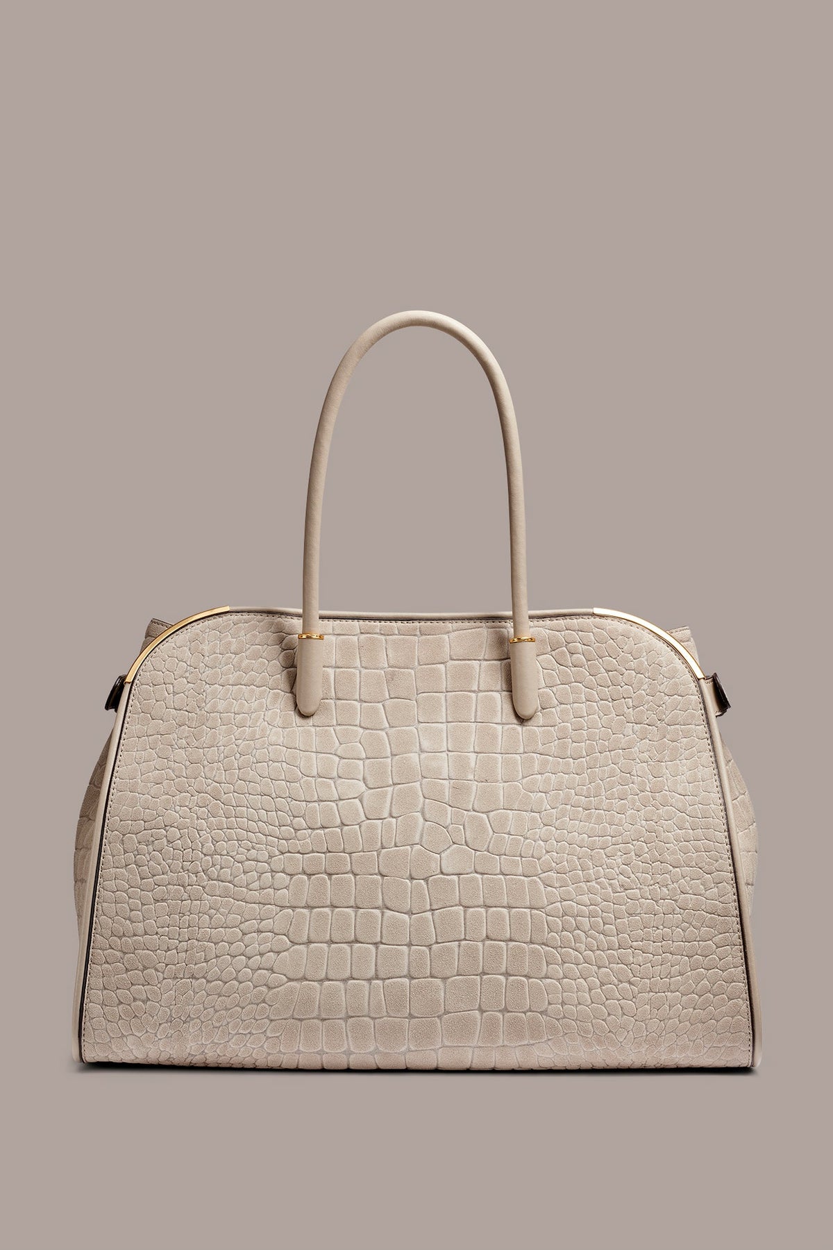 SATIN CROC-EFFECT SUEDE TOTE