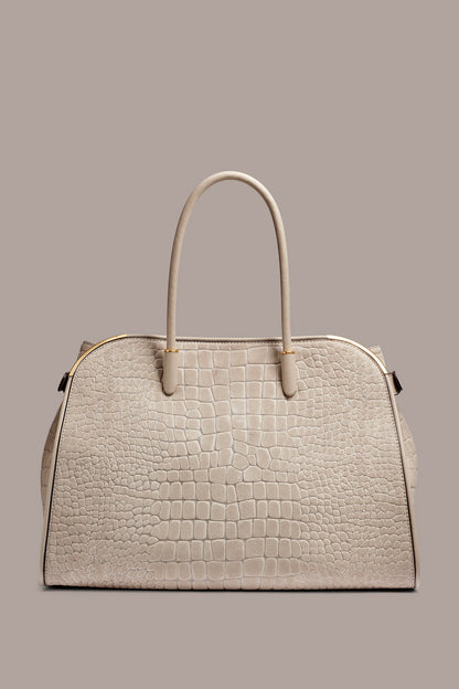 SATIN CROC-EFFECT SUEDE TOTE
