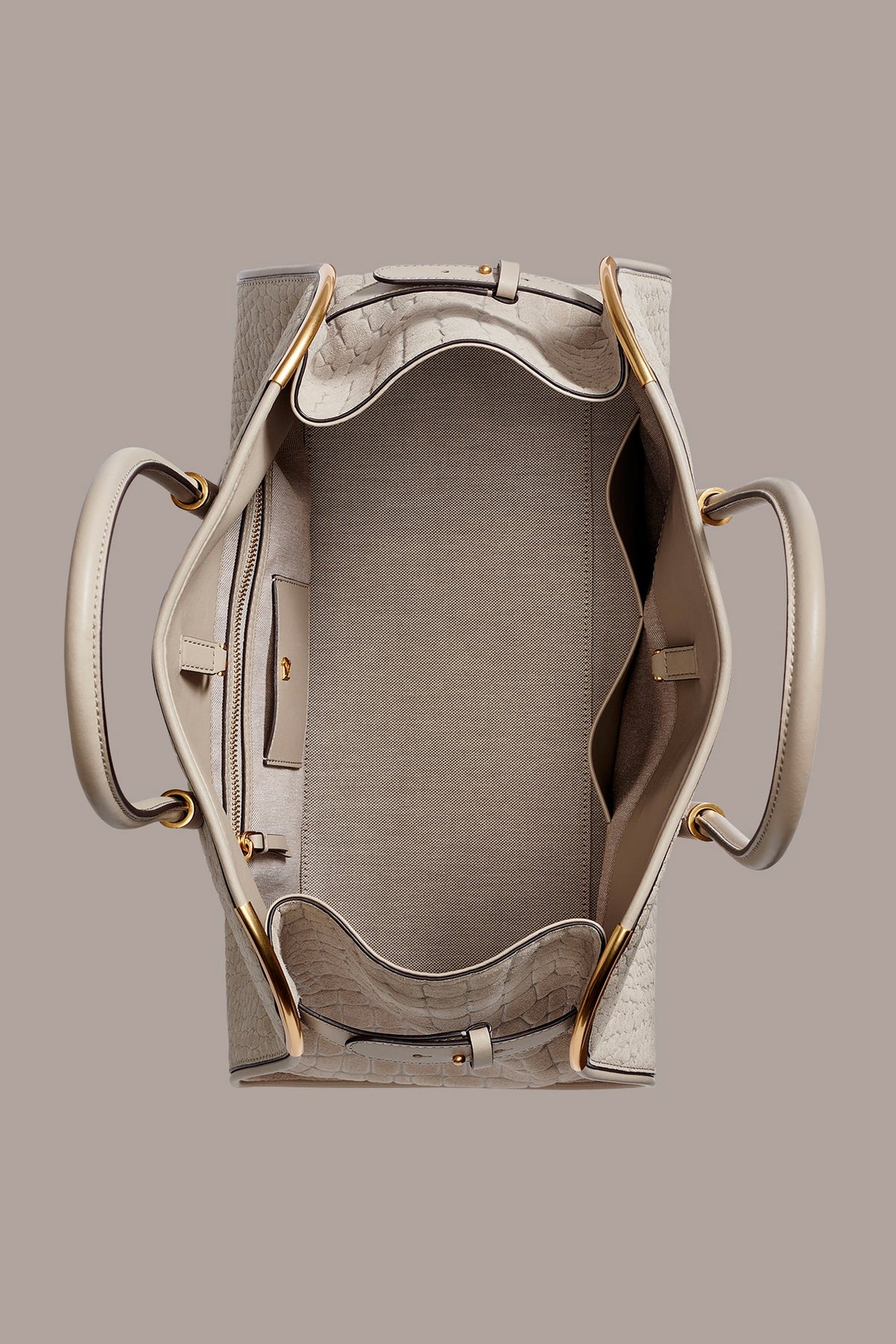 SATIN CROC-EFFECT SUEDE TOTE