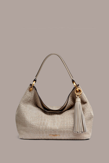 GLENWOOD CROC-EFFECT SUEDE SHOULDER BAG