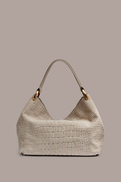 GLENWOOD CROC-EFFECT SUEDE SHOULDER BAG
