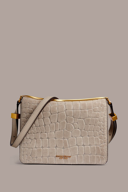 JERICHO CROC-EFFECT SUEDE SHOULDER BAG