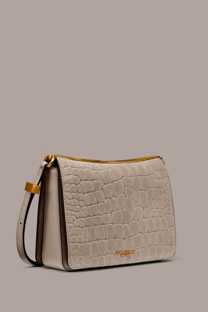 JERICHO CROC-EFFECT SUEDE SHOULDER BAG