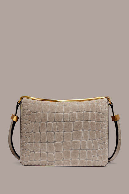 JERICHO CROC-EFFECT SUEDE SHOULDER BAG