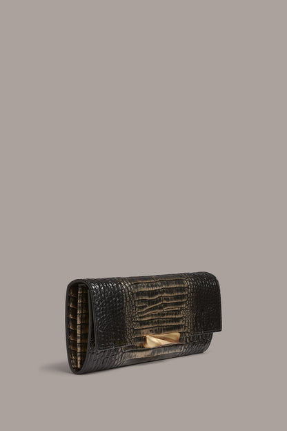 AMAGANSETT METALLIC CROC-EFFECT FLAP WALLET