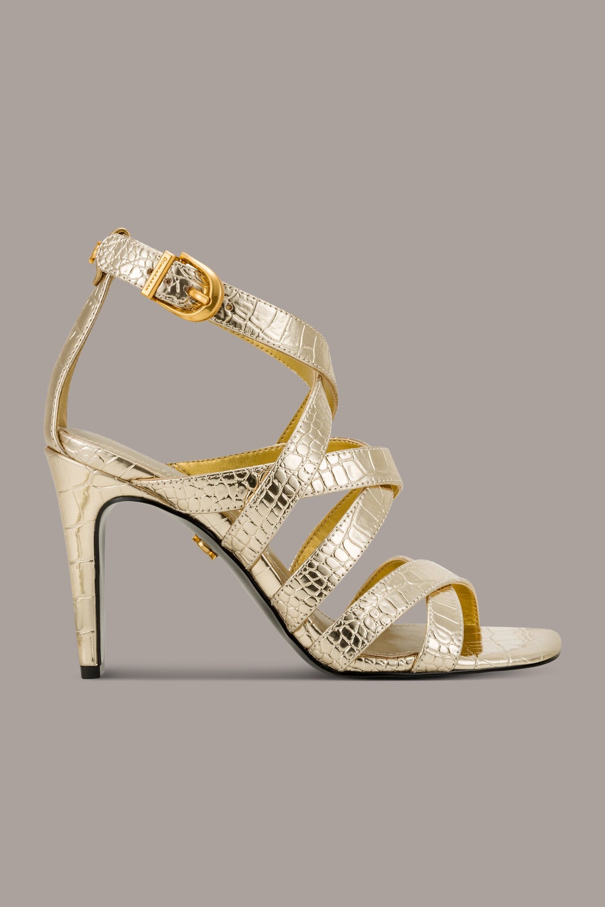 BRIARROSE METALLIC CROC-EFFECT ANKLE-STRAP SANDAL