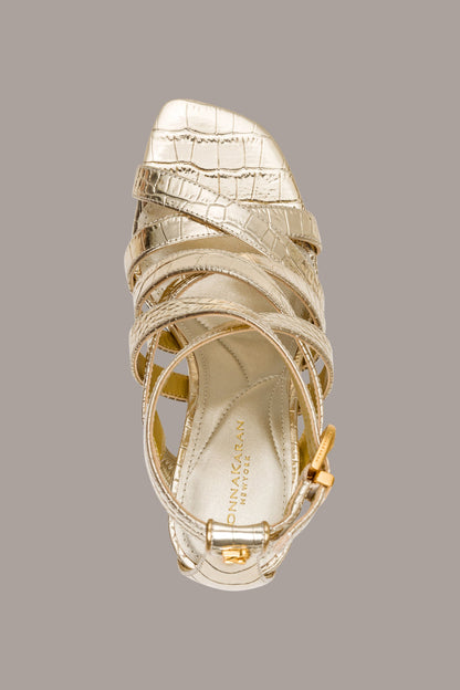 BRIARROSE METALLIC CROC-EFFECT ANKLE-STRAP SANDAL