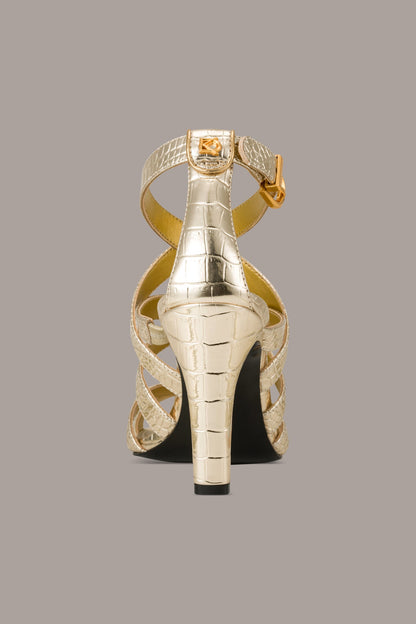 BRIARROSE METALLIC CROC-EFFECT ANKLE-STRAP SANDAL