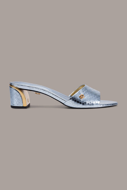 SANGRIA METALLIC SNAKE-PRINT MULE SANDAL