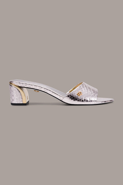 SANGRIA METALLIC SNAKE-PRINT MULE SANDAL
