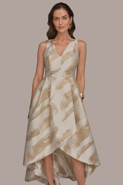 BRUSHSTROKE JACQUARD HIGH-LOW BALL GOWN