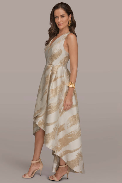 BRUSHSTROKE JACQUARD HIGH-LOW BALL GOWN