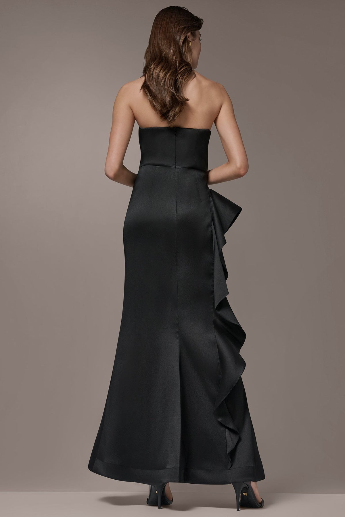 TAFFETA STRAPLESS RUFFLE GOWN