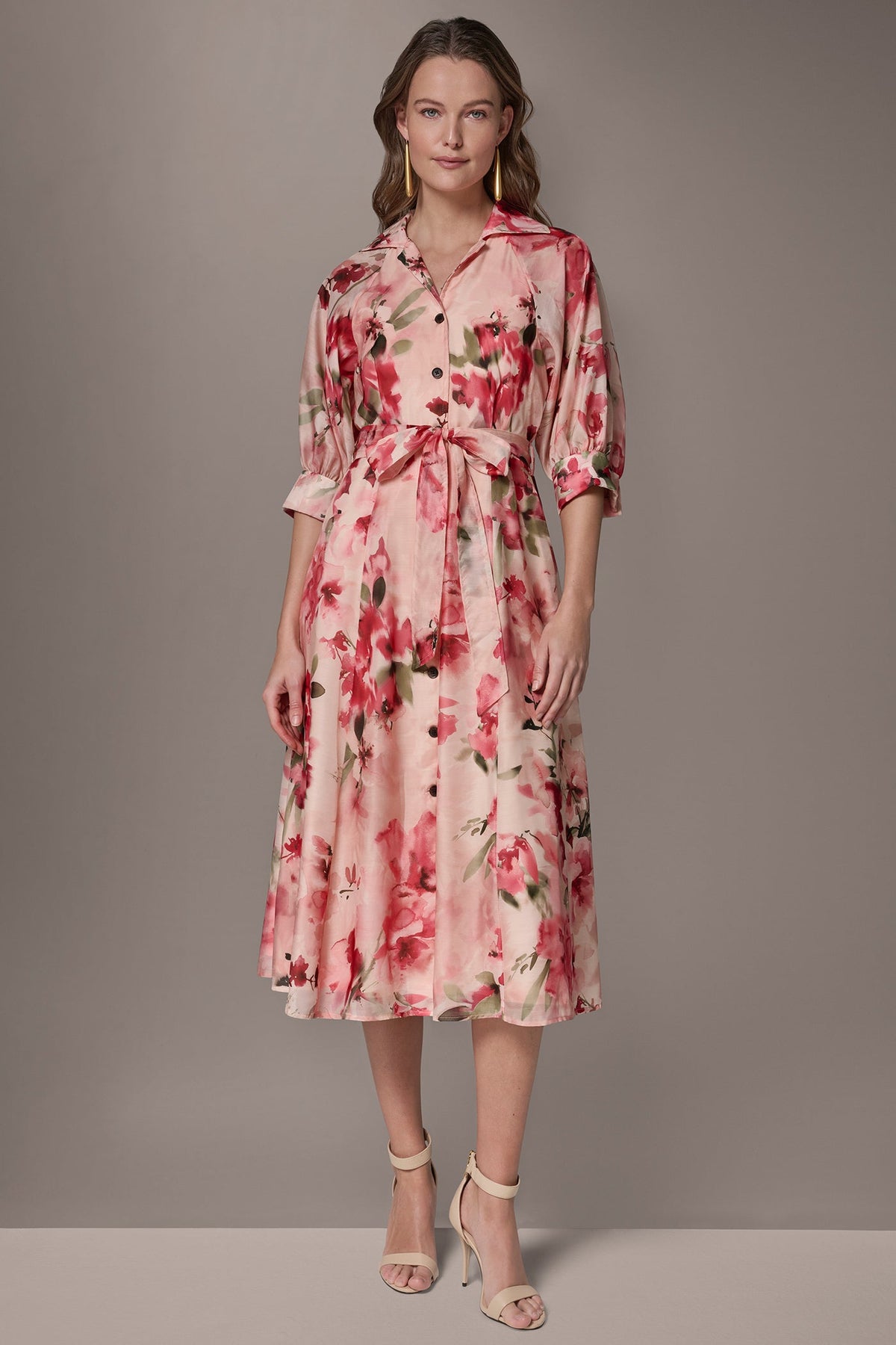 ORGANZA FLORAL MIDI SHIRT DRESS