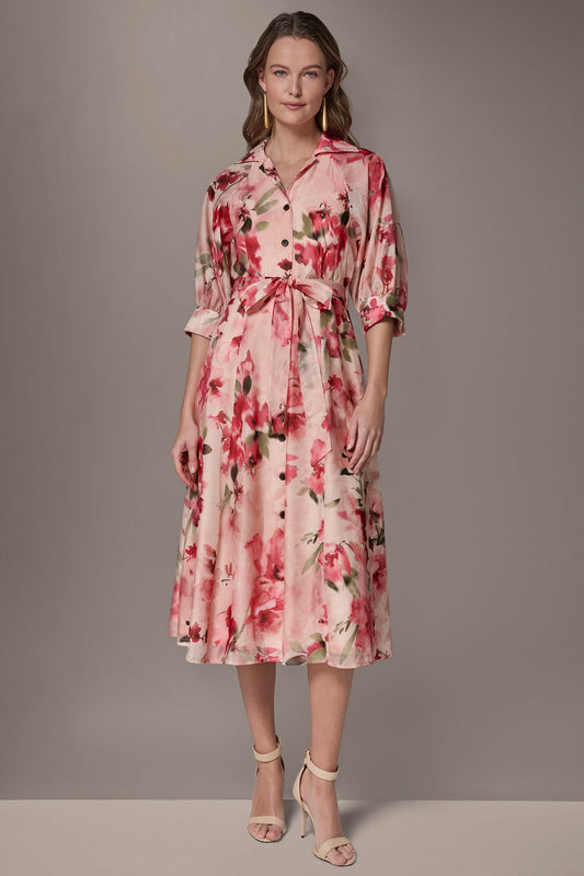 ORGANZA FLORAL MIDI SHIRT DRESS