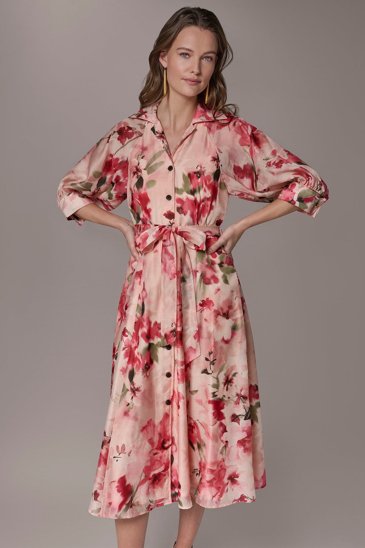 ORGANZA FLORAL MIDI SHIRT DRESS