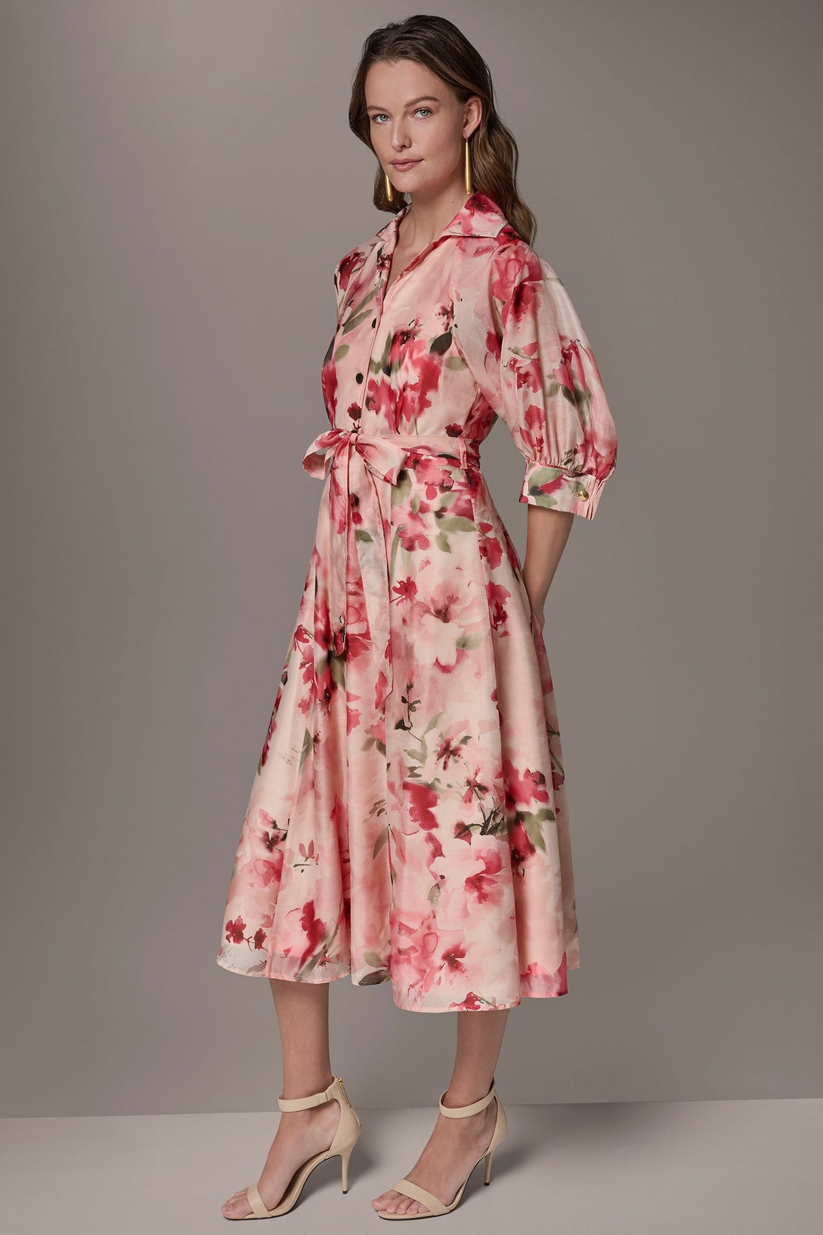 ORGANZA FLORAL MIDI SHIRT DRESS