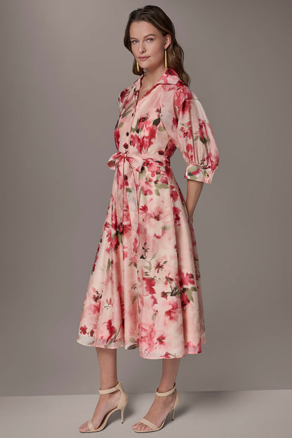 ORGANZA FLORAL MIDI SHIRT DRESS