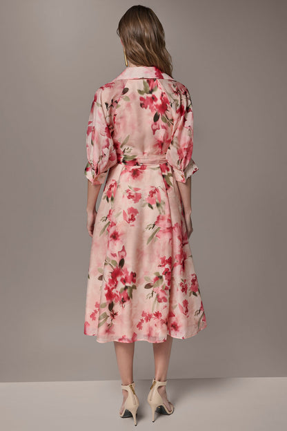 ORGANZA FLORAL MIDI SHIRT DRESS