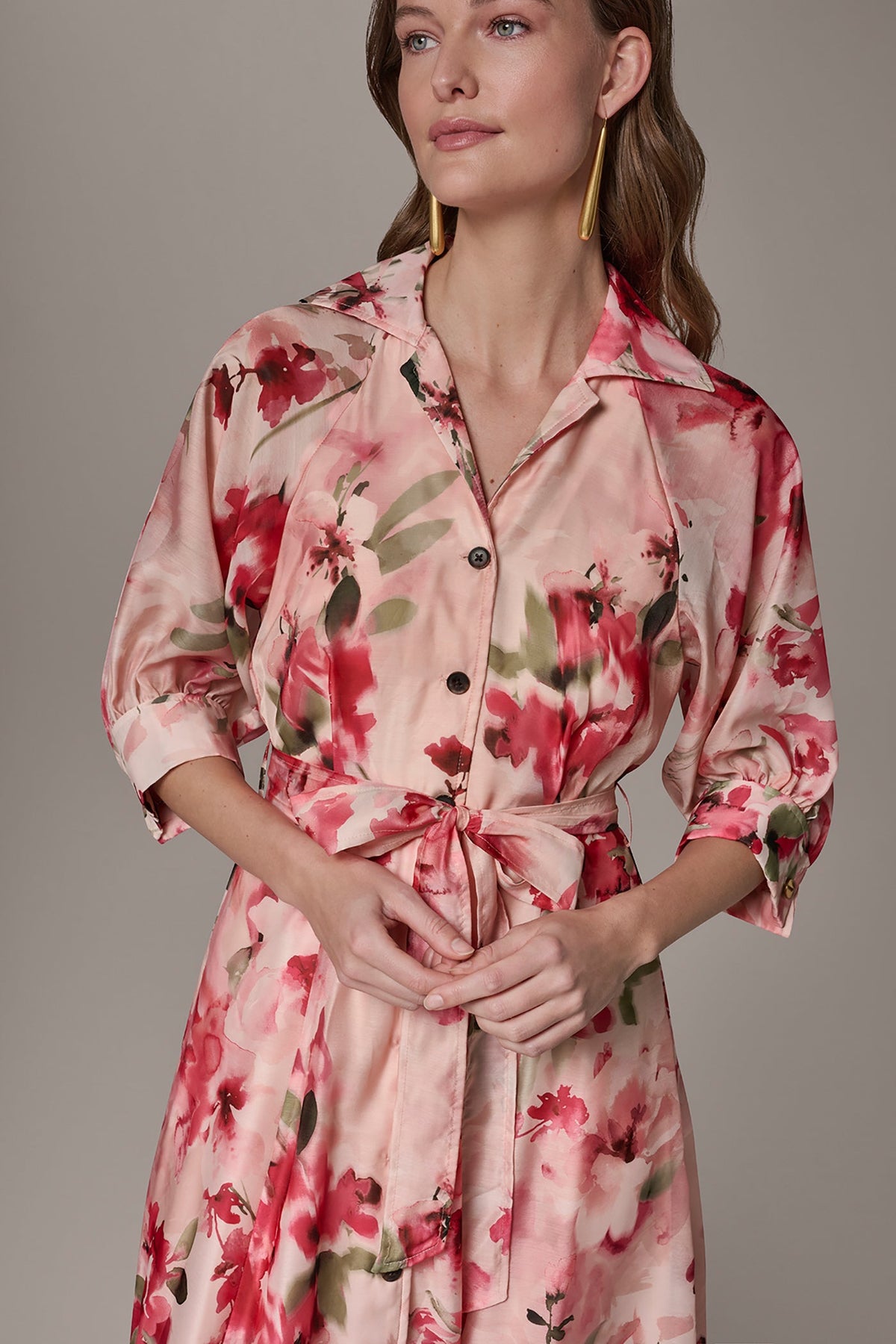 ORGANZA FLORAL MIDI SHIRT DRESS