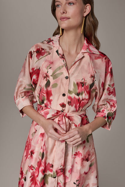 ORGANZA FLORAL MIDI SHIRT DRESS