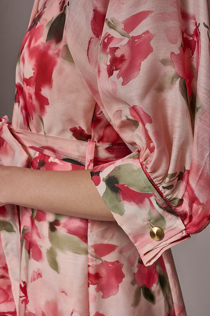 ORGANZA FLORAL MIDI SHIRT DRESS