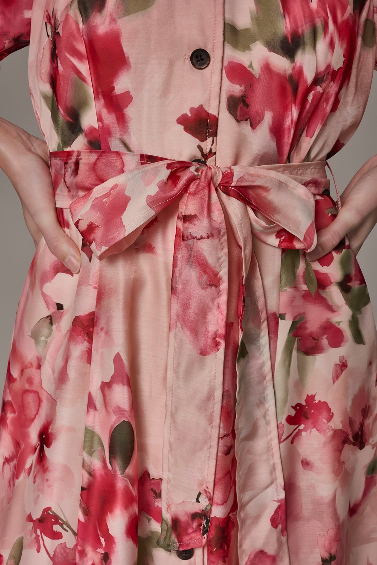 ORGANZA FLORAL MIDI SHIRT DRESS